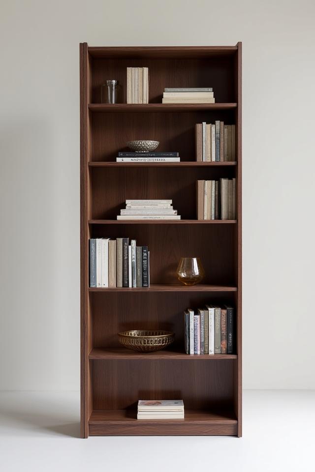 Estante de livros Alfama alta em nogueira com design assimétrico.